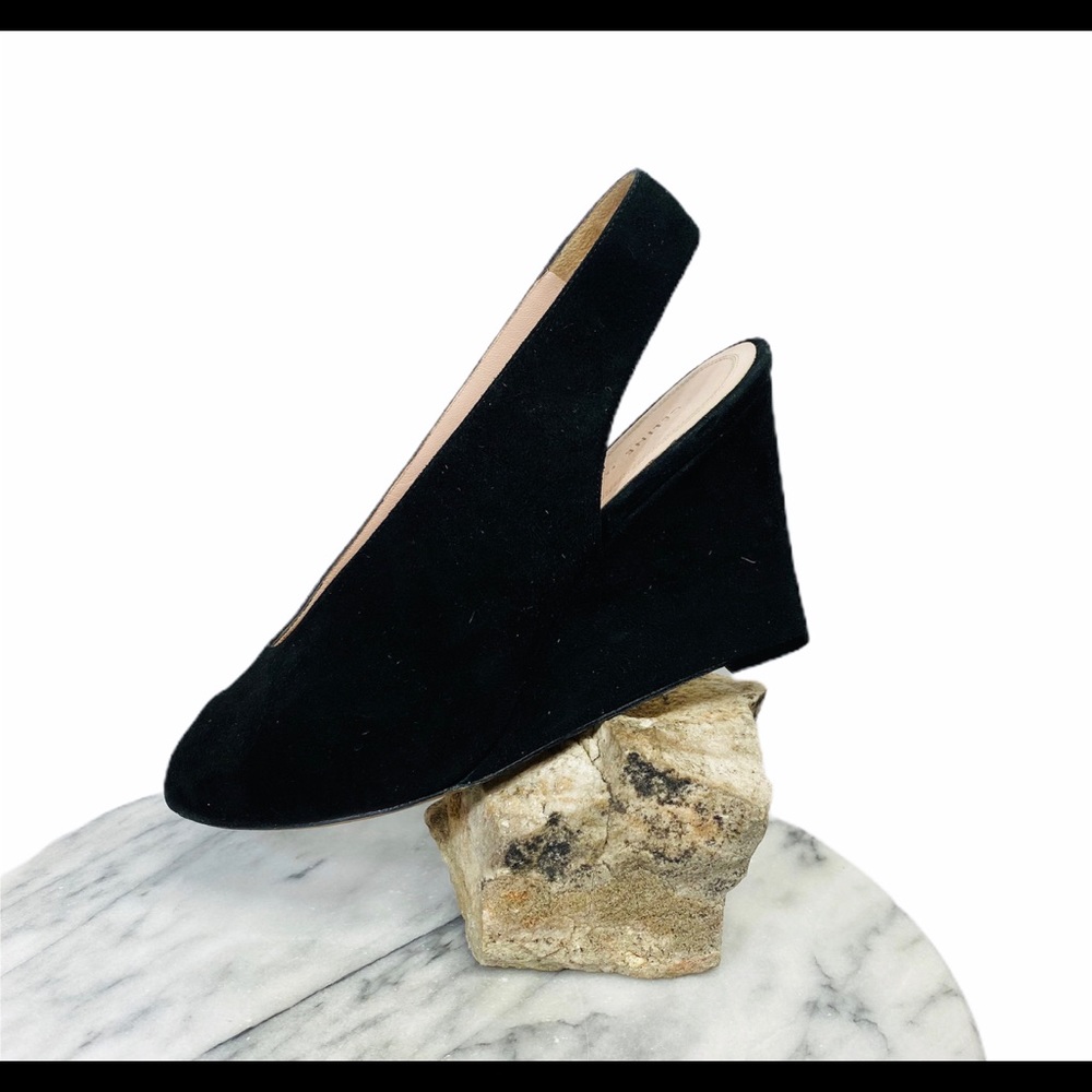 Celine Suede Peep Toe Wedge Heels